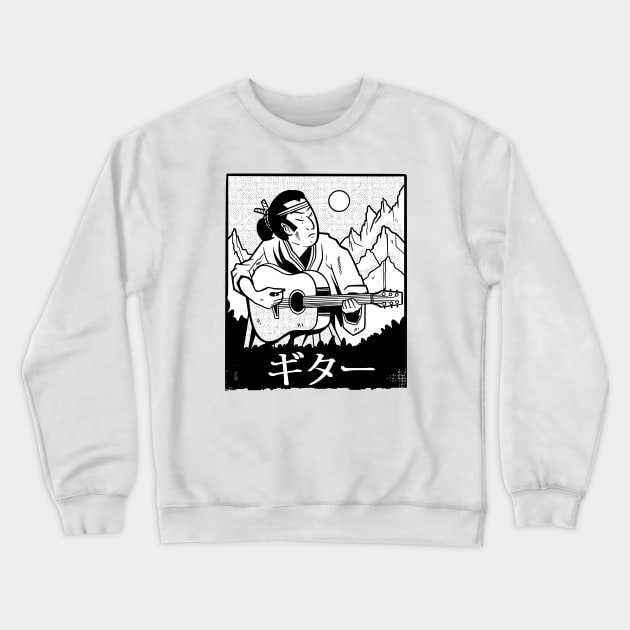 Vintage Japanese Ukiyo-e Samurai Guitar Player // Retro Japanese Illustration Crewneck Sweatshirt by Now Boarding